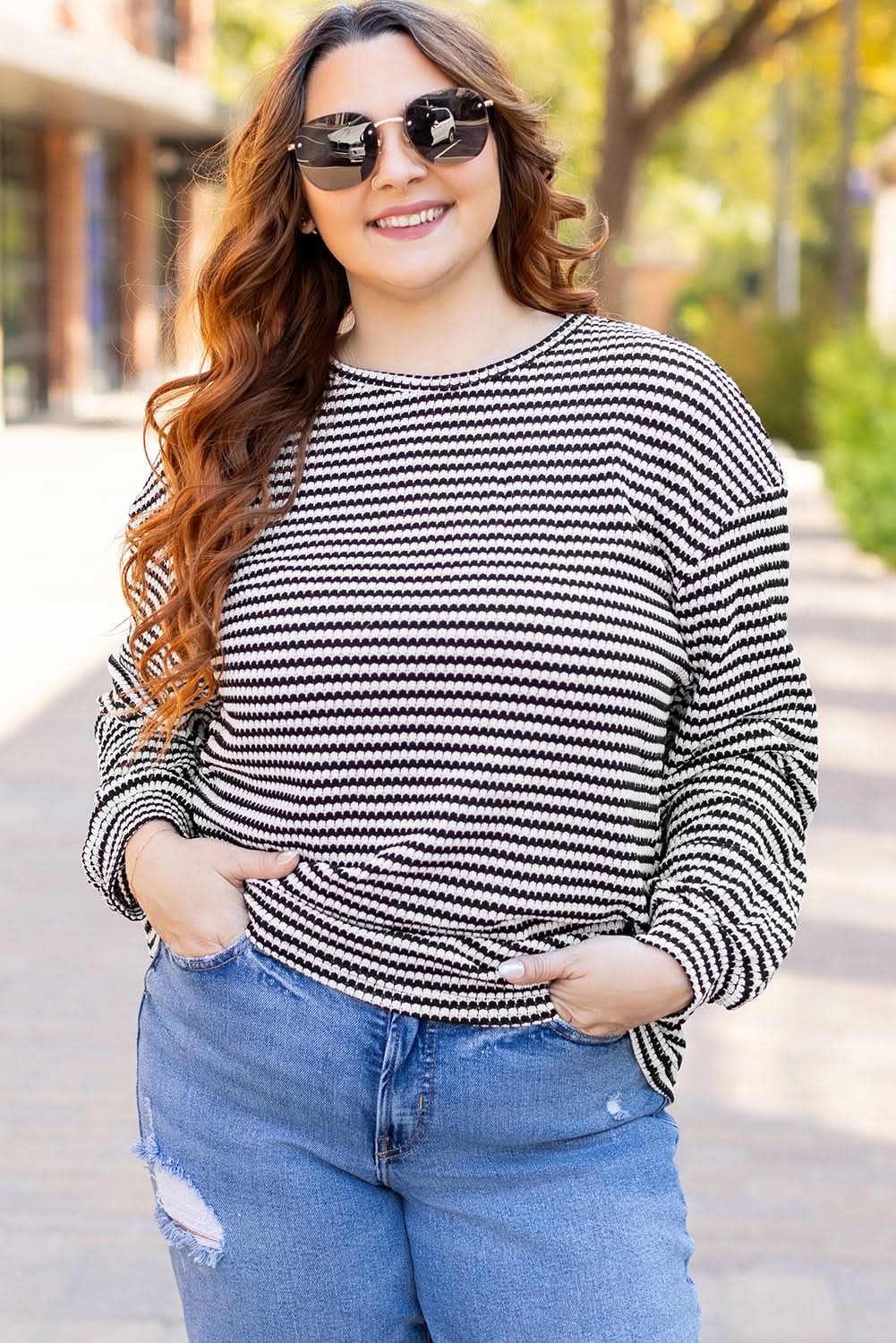 Chic plus size black striped tee - Love Salve